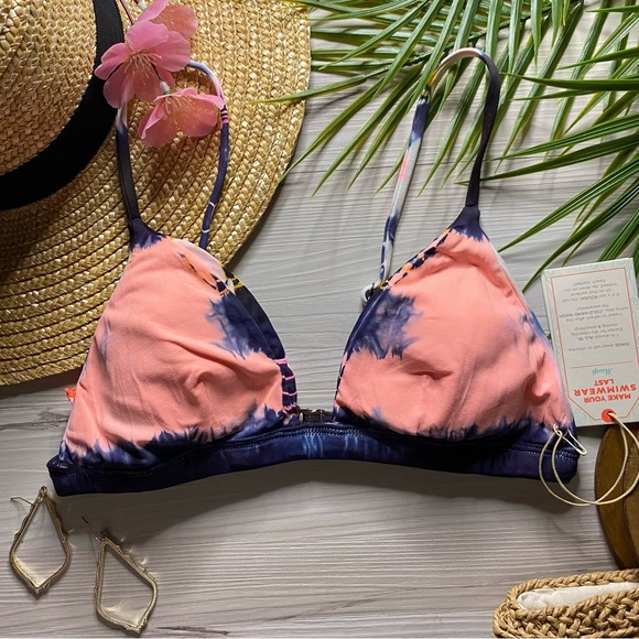 Maaji โ๏ธ Tie Dye Salmon + Navy Blue Fixed Triangle Bikini Top - Picture 6 of 9